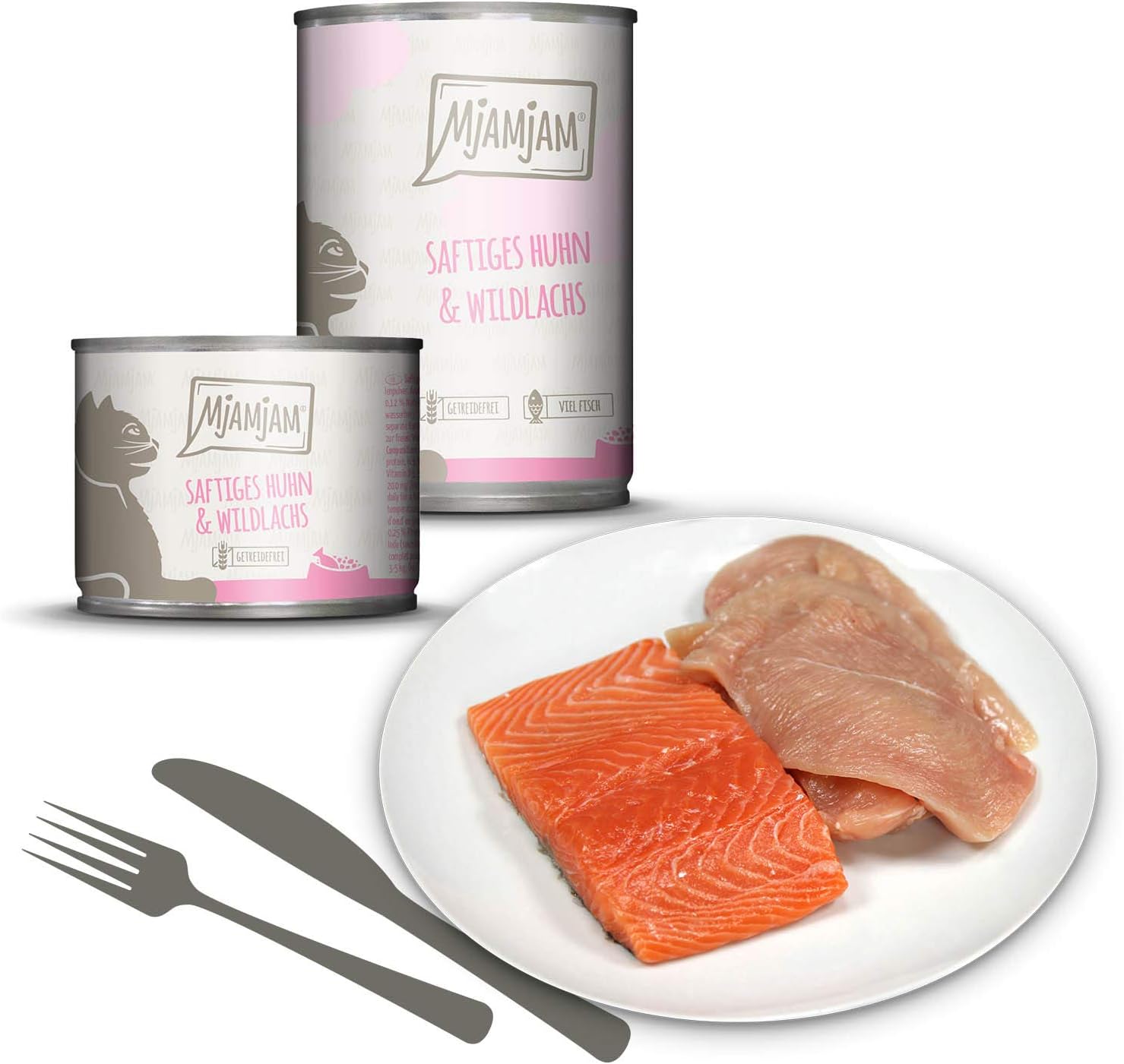 MjAMjAM - premium wet food for cats - juicy chicken and wild salmon, pack of 6 (6 x 800 g), grain-free with extra meat - Image 3