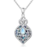 DAOCHONG 925 Sterling Silver Filigree Moonstone Sunflower Necklace Celtic Teardrop Abalone Shell Jewelry for Women Birthday Christmas Anniversary