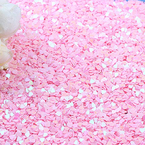 100g Iridescent Heart Shaped Confetti Glitter Sequins Flat PVC Star Mini Paillettes for Scrapbook Embellishment Cardmaking Jewelry Making Nail Manicure Wedding Birthday Party Decorartions (Pink)