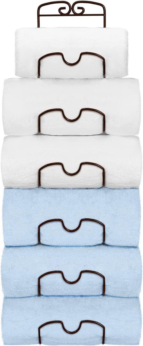 Wall Mounted Towel Rack, Metal Hanging Towel Holder with 6 Compartments, Bathroom Practical Towel Storage Rail, Bronze
