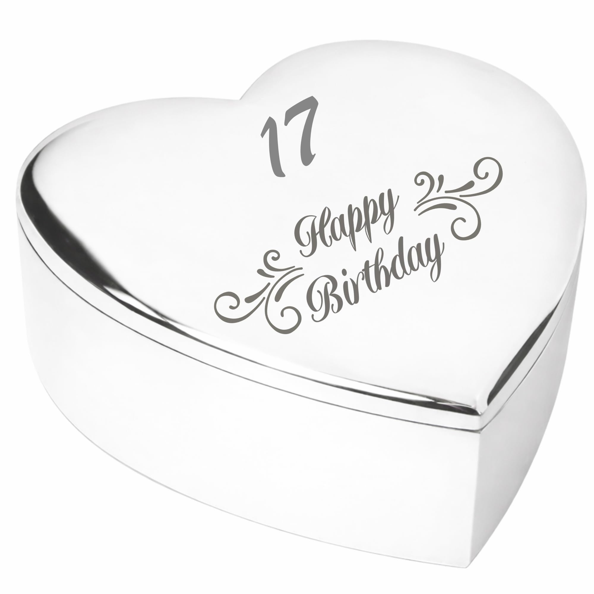 Chris Bag Of Goodies 17th 17 Year Old Seventeenth Birthday Gift for Teen Girls Her Swirl Engraved Silver Finish Heart Shaped Trinket Box Keepsake Present Idea Sister Friend Daughter