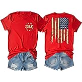 American Flag Shirts for Women Patriotics USA 4th of July Tees Red White Blue Stars and Stripes Casual Short Sleeve Tops