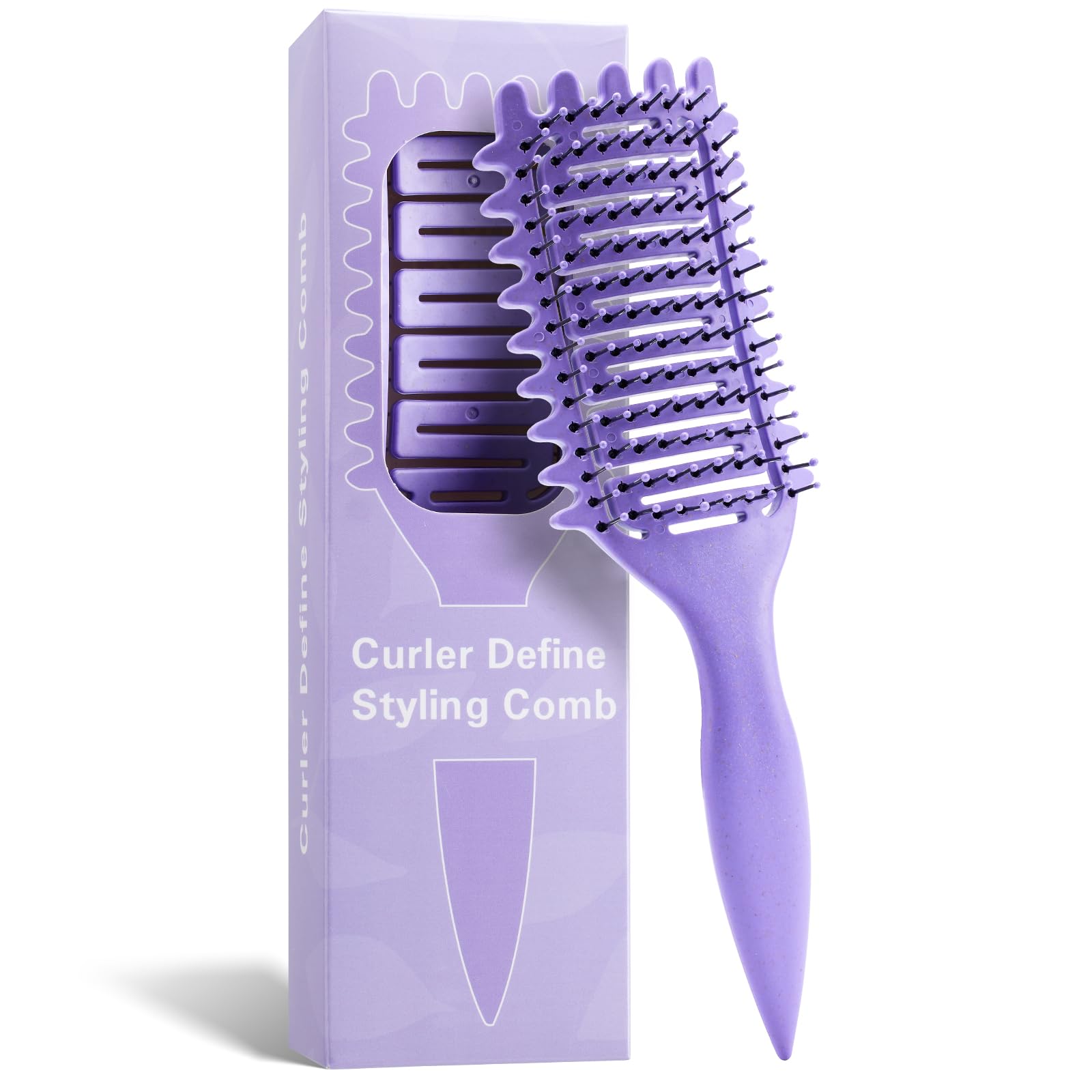 Curl Defining Brush Hair Brush Curved Vented Detangling Hair Brushes for Women Men Wet Dry Hair Use, Faster Blow Drying Styling Professional Paddle Vent Detangler Brush