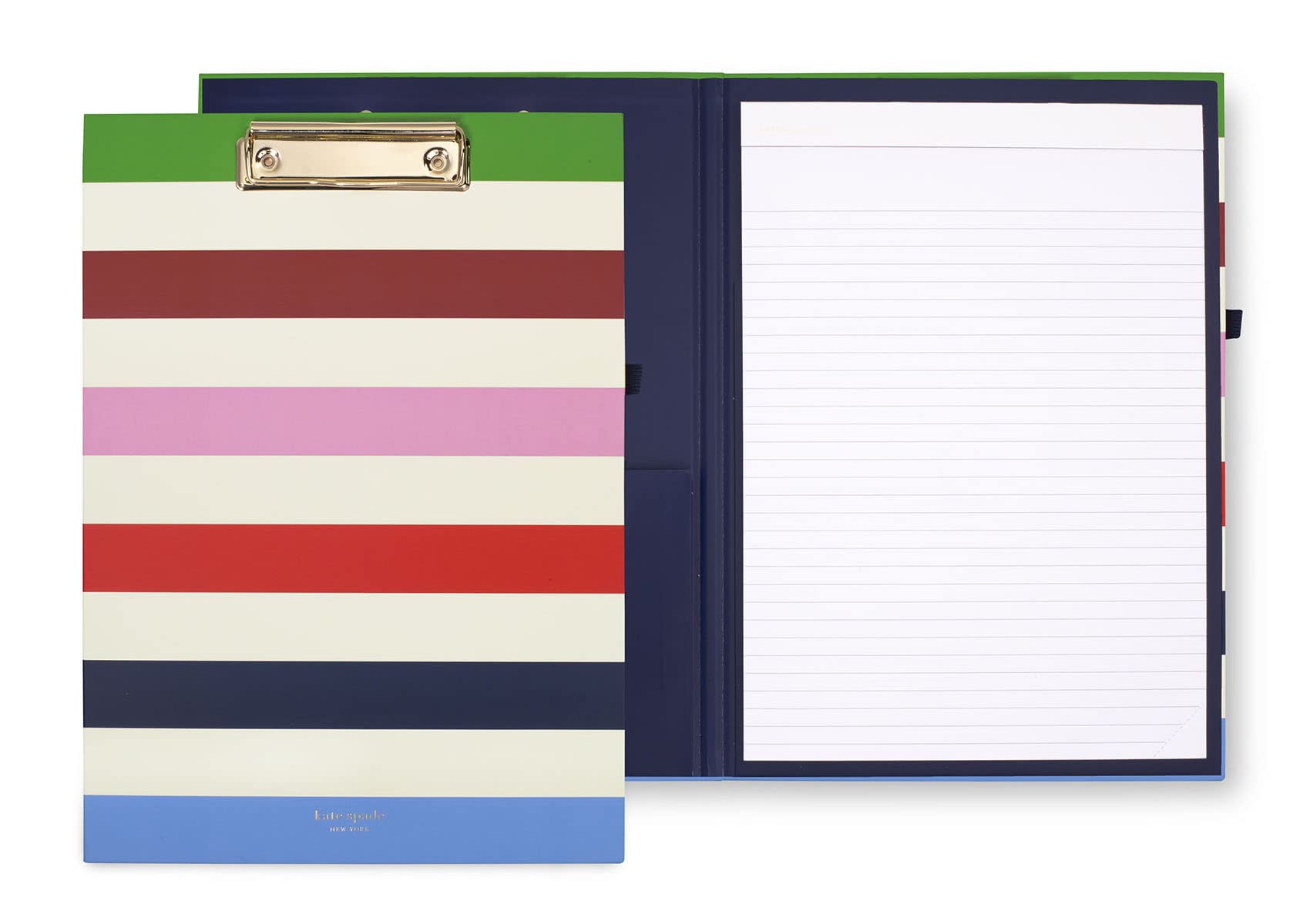 Kate Spade New York Clipboard Folio with Low Profile Clip, Professional Padfolio Includes Lined Notepad, Pen Loop, and Pocket, Adventure Stripe (237048) — image 1
