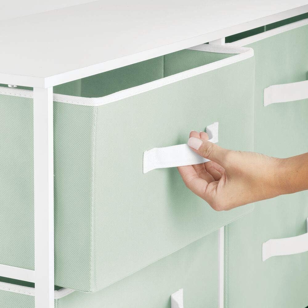 mDesign 8-Drawer Furniture Storage Tower - Sturdy Steel Frame, Easy Pull Fabric Bins - Organizer Unit for Kid's Bedrooms, Playrooms, Nurseries - Mint/White: Furniture & Decor