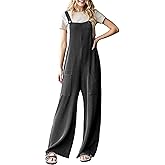 Dokotoo Women's Casual Jumpsuits Ribbed Front Pocket Loose Overalls One Piece Sleeveless Wide Leg Long Pant Rompers