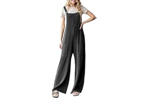 Dokotoo Women's Casual Jumpsuits Ribbed Front Pocket Loose Overalls One Piece Sleeveless Wide Leg Long Pant Rompers