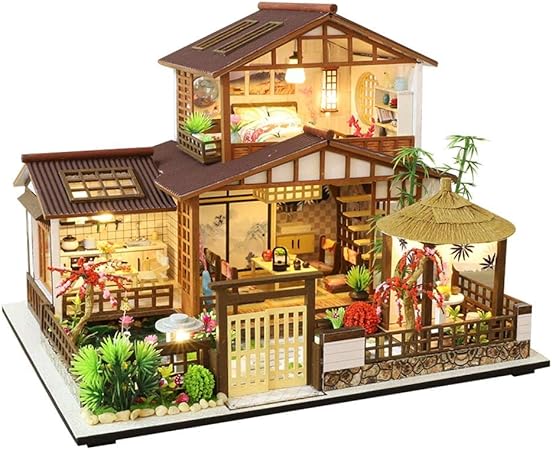 miniature house with lights