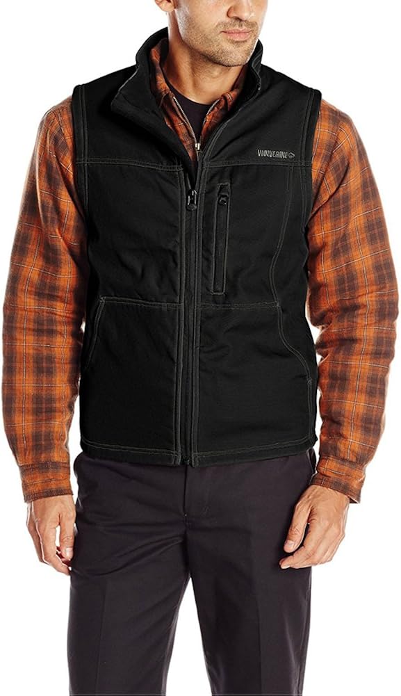 Wolverine Men's Renegade Bonded Cotton Canvas Fleece Lined Vest, Black, Medium Clothing