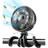 Gaiatop Baby Stroller Fan, 4000mAh Oscillating Mini Portable Fan with Light, 4 Speeds Battery Operated Small Handheld Desk Fa