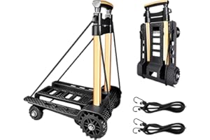 FELICON Folding Hand Truck Portable Dolly Compact Utility Luggage Cart with 70Kg/155Lbs Heavy Duty 4 Wheels Solid Construction Adjustable Handle for Moving Travel Shopping Office Use (Black)