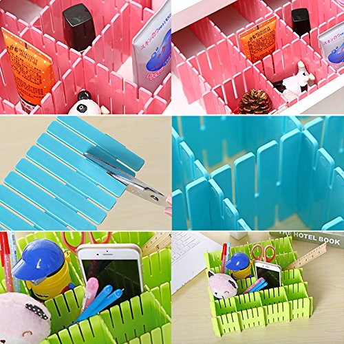 Ozzptuu 8PCS Plastic Grid Drawer Divider Thickening Household Drawer Storage Organizer for Makeup Socks Underwear Scarves (Blue) - Thumbnail 6
