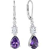 Rocayi Teardrop Leverback Earrings 925 Sterling Silver Oval Dangle Drop Earrings Birthstone Jewelry Gifts for Women