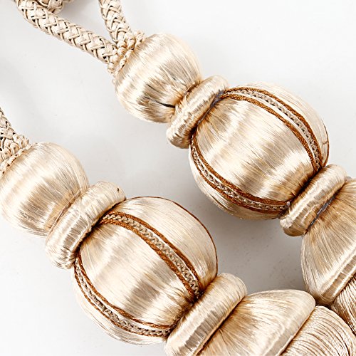 BERTERI 1 Pair Decorative Curtain Rope Tieback with Tassels， Luxury Elegant Brown Curtain Beads Tassels Holdback Window Treatment Accessories - Thumbnail 4