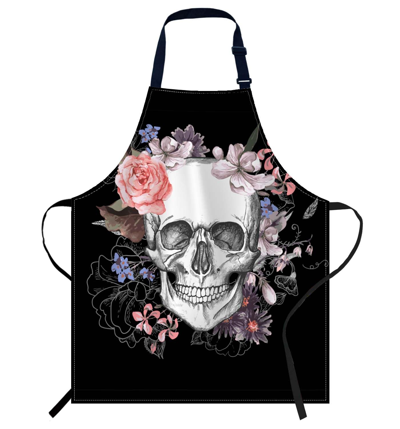 Smooffly Skull Flowers Vintage Rose Floral Apron - Men & Women's Cooking & Baking Apron for Kitchen, Butcher & BBQ Use — image 1