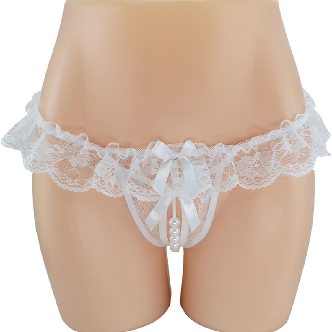 SYAYA Women’s Sexy Lace Lingerie G-String Pearls Ribbon Open Crotch T-String A2 (White)