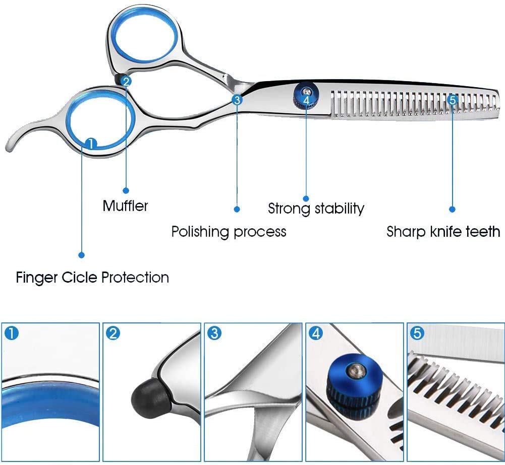 10 PCS Professional Hair Cutting Scissors 6.7inch Barber Thinning Scissors Hairdressing Shears Japanese Hair Cutting Shears Set with Cape Clips Comb for Barber Salon and Home 9010 Blue : Beauty