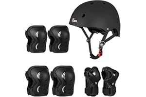 JBM Adult & Youth Skating Protective Gear Set, Skateboard Helmet, Knee Pads and Elbow Pads with Wrist Guards Set for Inline Roller Skating, Scootering, Skateboarding