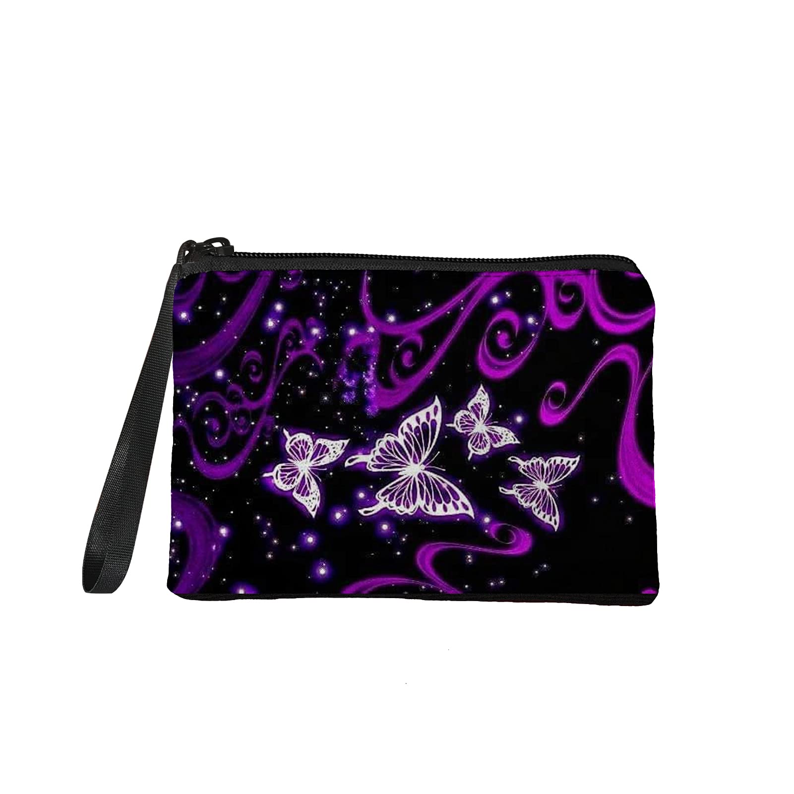 Jeiento Purple Butterfly Cosmetic Bag Makeup Toiletry Kit Case Small Coin Purse Change Purse Wallets Multi-Functional for Women Girl
