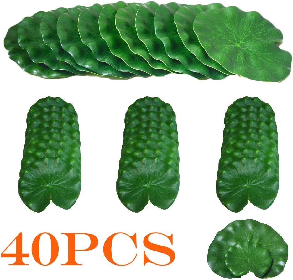 Hilingo 40 Pcs Artificial Lily Pad Floating Foam Lotus Leaves Foliage Pond Decor （Two Size