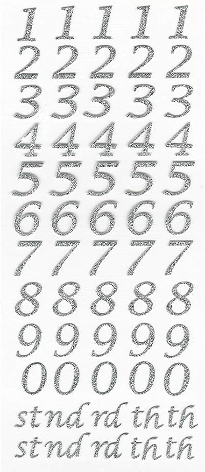 Italian Options 15mm Script Silver Glitter Self Adhesive Sticker Numbers