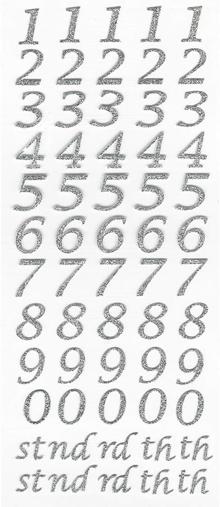 Italian Options 15mm Script Silver Glitter Self Adhesive Sticker Numbers