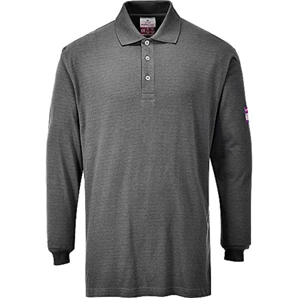 Portwest FR10GRRL FR Anti-Static Long Sleeve Polo Shirt, Large, Grey