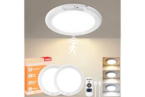 KYEKIO Rechargeable Ceiling Light 2Pack, 3 Color Motion Sensor Lights with Remote, Wireless Closet Light Battery Operated, Magnetic Dimmable LED Lights for Shower Pantry Shed Hallway Porch Garage Stairs