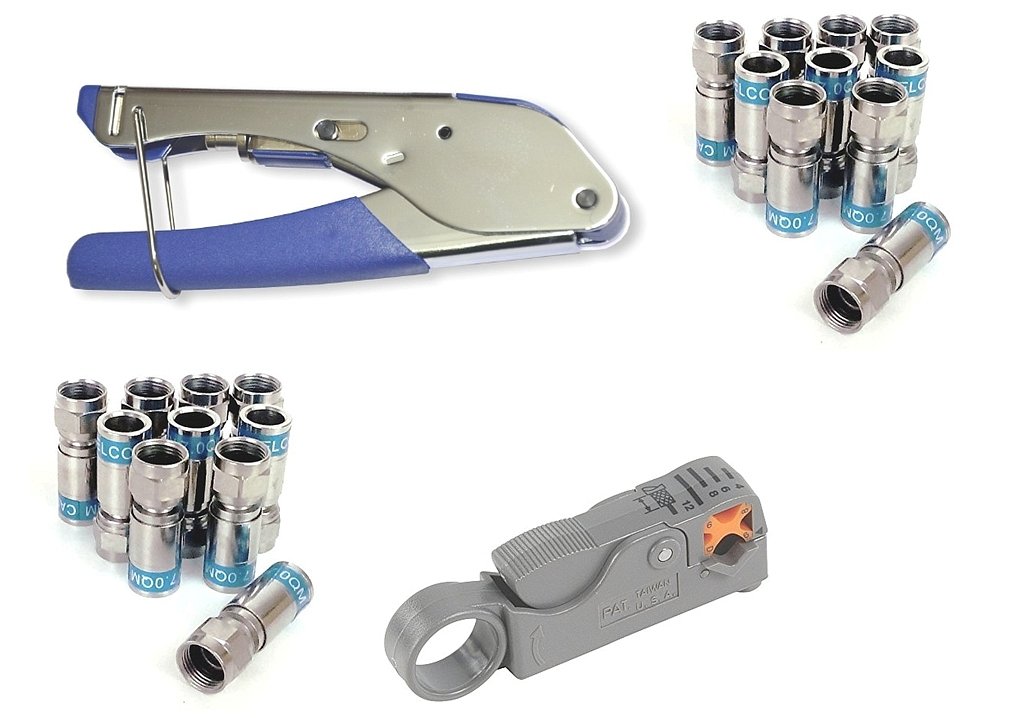 Cabelcon Set Consisting of a Pocket Tool Compression Pliers + Cable Stripper + Pack of 20 Compression F Connectors