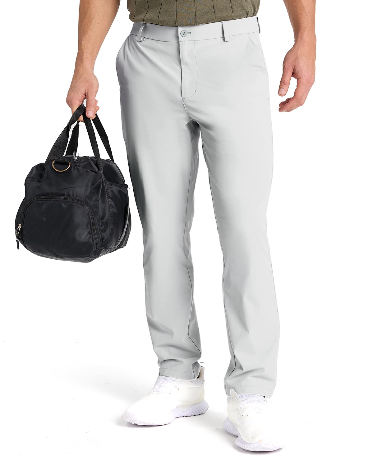 SNOWTEN Men's Dress Pants, Classic Fit Golf Pants, Stretch Work Trousers 30" Quick Dry Lightweight with Pockets Silver Grey 30w × 30L Image