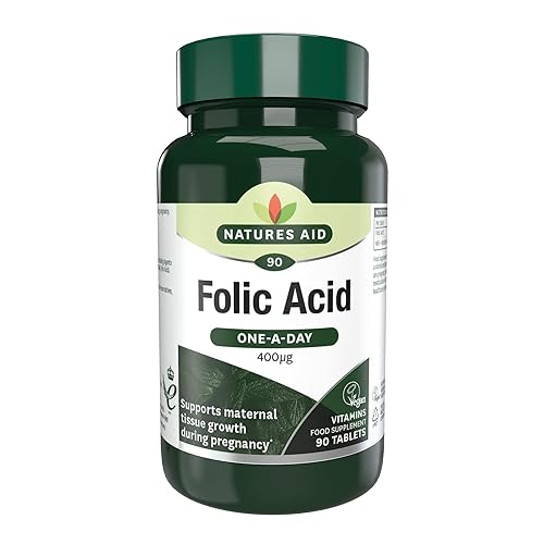 Natures Aid Folic Acid 400mcg – Supports Prenatal Health, Red Blood Cell Formation, DNA Synthesis – Vegan, Non-GMO, Gluten-Free – High Potency Natural Supplement – 90 Tablets