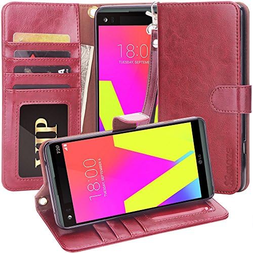 LG V20 Case, Moze LG V20 Wallet Case [4 Card Slots ] [Wrist Strap] [Stand Feature] PU Leather Flip Wallet Case Cover for LG V20 - Wine Red