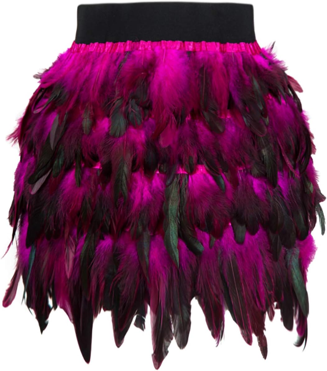PERSUN Women's Mid Waist A-Line Short Feather Skirt for Party Supply