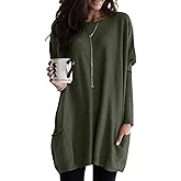 GRASWE Women's Round Neck Casual Long Sleeve Sweatshirts Solid Color Loose Fit Shirt