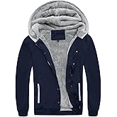 AOTORR Men’s Fleece-Lined Zip Up Hoodie Thick Hooded Warm Jacket Button Down Outwear Winter Coat