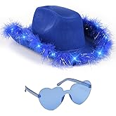 Funcredible Light Up Cowboy Hat and Glasses – LED Cowgirl Hat with Feathers – Cowgirl Costume Accessories for Women