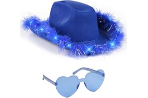 Funcredible Purple Light Up Cowboy Hat and Glasses - Cowgirl Hat for Girls - Cowboy Hat with Feathers - Cowgirl Accessories