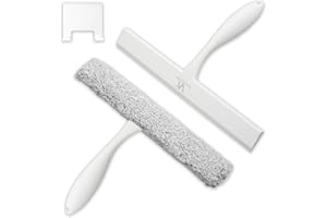 Shower Squeegee for Glass Doors & Microfiber Scrubber Kit 11Inch Window Washing Tools with Non-Slip Handle and Adhesive Hook