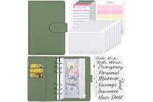 SKYDUE Budget Binder A6 OliveGreen, Money Saving Binder with Zipper Envelopes, Cash Envelopes and Expense Budget Planner Shee