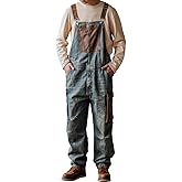 Rexcyril Men's Baggy Denim Bib Overalls Vintage Distressed Fashion Jumpsuit Loose Fit Jean with Cargo Pockets