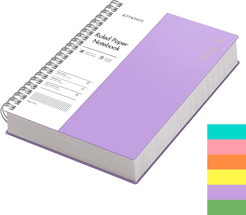 EMSHOI A4 Notebook 300 Pages 100gsm PVC Cover Spiral 7mm Ruled Purple