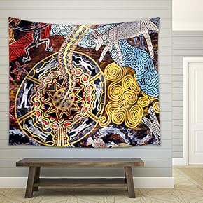 Queensland - Apr 16 2016:Indigenous Australian Art Dot Painting - Fabric Wall Tapestry Home Decor - 51x60 inches