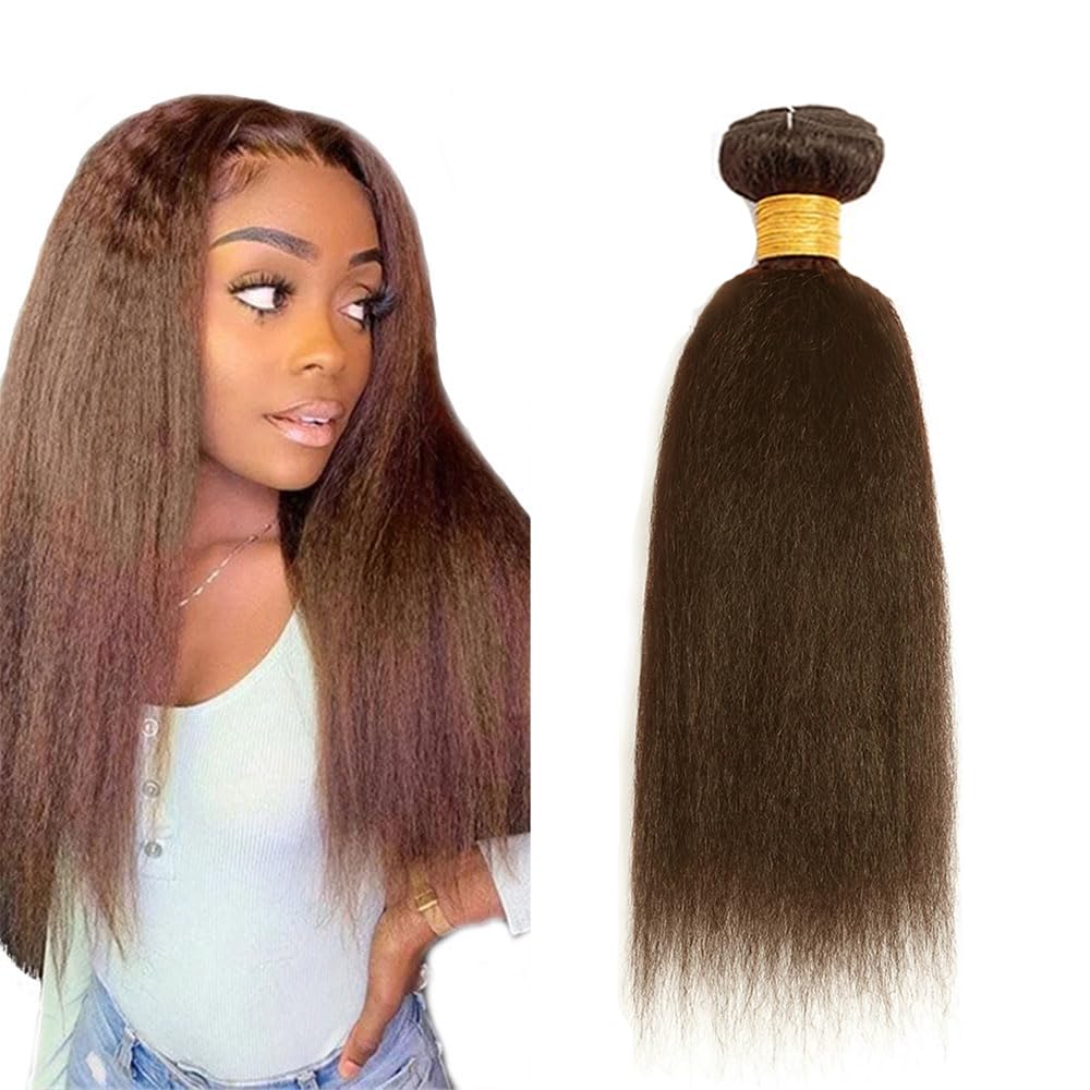 Photo 1 of #4 Brown Bundles Human Hair Yaki Straight Human Hair Bundles 20 Inch Chocolate Brazilian Hair 1 Bundle Unprocessed Virgin Remy Hair Extensions 50 Gram Per Bundle