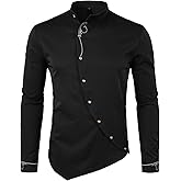 ZEROYAA Men's Luxury Gold Embroidery Design Slim Fit Long Sleeve Button Up Dress Shirts