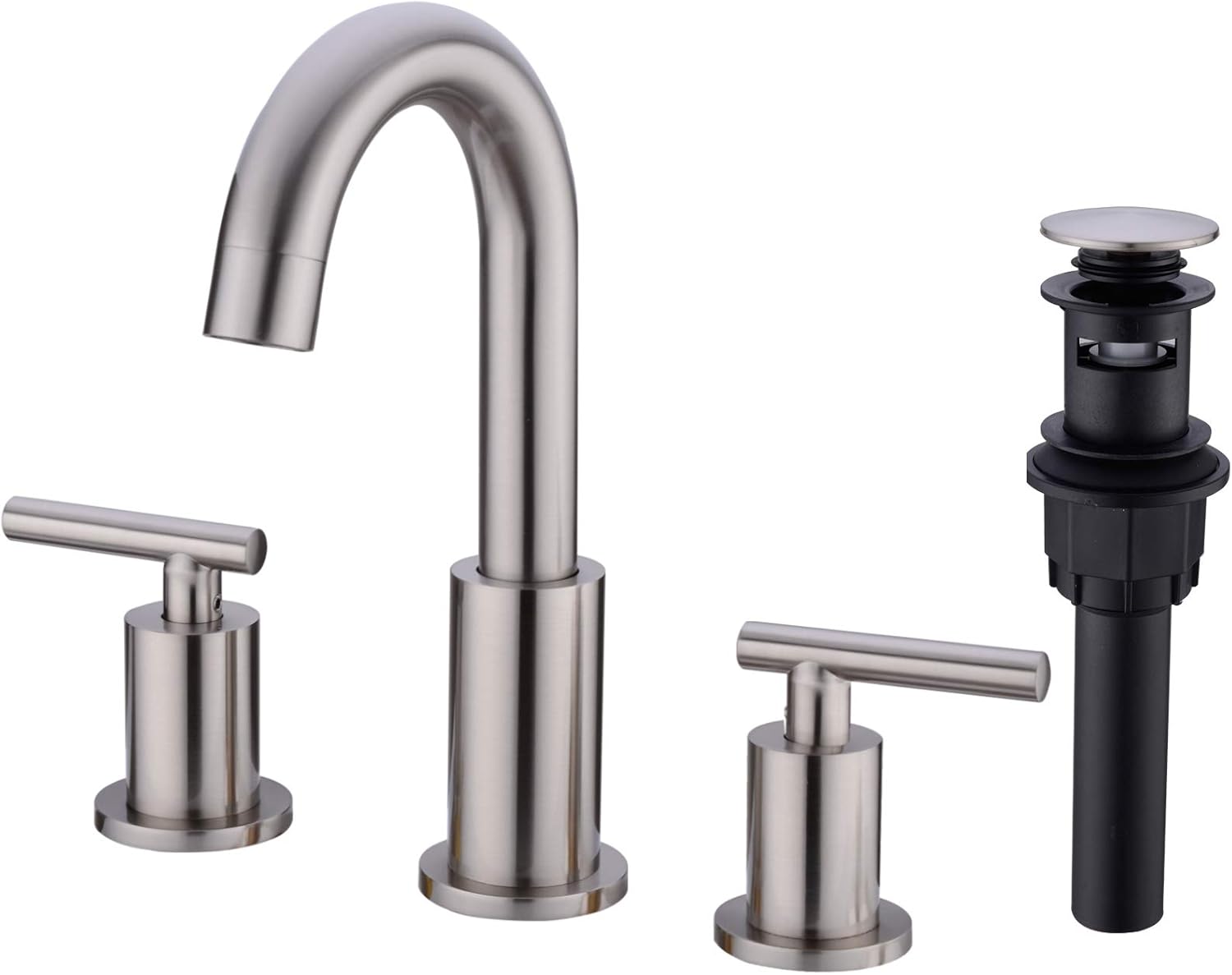 TRUSTMI 2 Handle 8 Inch Brass Bathroom Sink Faucet 3 Hole Widespread with Valve and cUPC Water Supply Hoses, with Overflow Pop Up Drain Assembly, Brushed Gold - - 