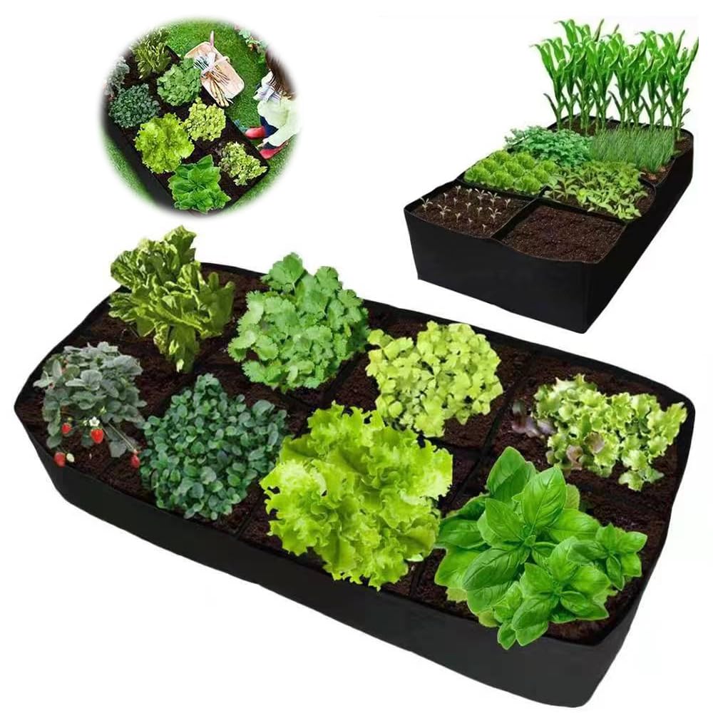 LUFEIS Fabric Raised Bed for Garden, Extra Large Plant Grow Bags with 8 Grids, 180x90x30cm Garden Plant Flower Grow Bag, Outdoor Planting Container for Growing Vegetables, Potatos, Flowers, Herbs