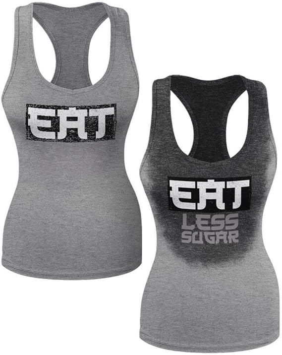 Sweat Activated Technology Motivational Women's Tank Top, Eat Less Sugar Athletic Heather at 