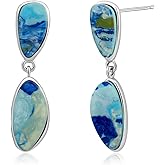 Watforsh Blue Natural Stone Dangle Earrings for Women Boho Style Silver Teal Ocean Drop Earrings Studs for Handmade Jewelry
