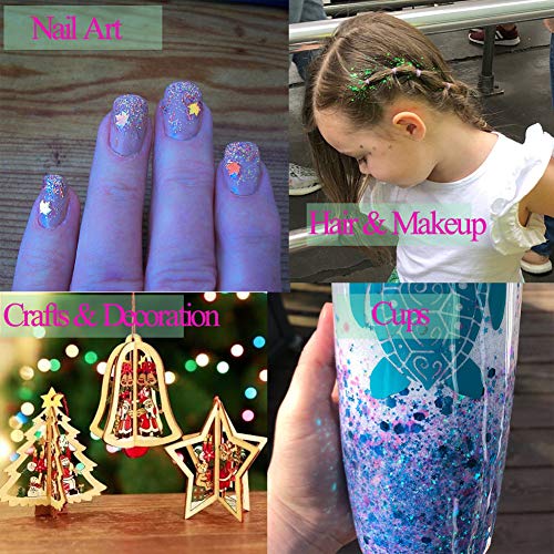 Holographic Nail Sequins Star Leaf Iridescent Nail Glitters Flakes Resin Nail Art Decorations Chunky Glitter Flower Stickers Decals for Nail Art & Crafts (SET015A) - Thumbnail 6