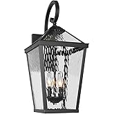 Treekee Outdoor Wall Light Fixture, Modern Waterproof Exterior Wall Lantern with E12 Sockets & Water Ripple Glass, Matte Blac